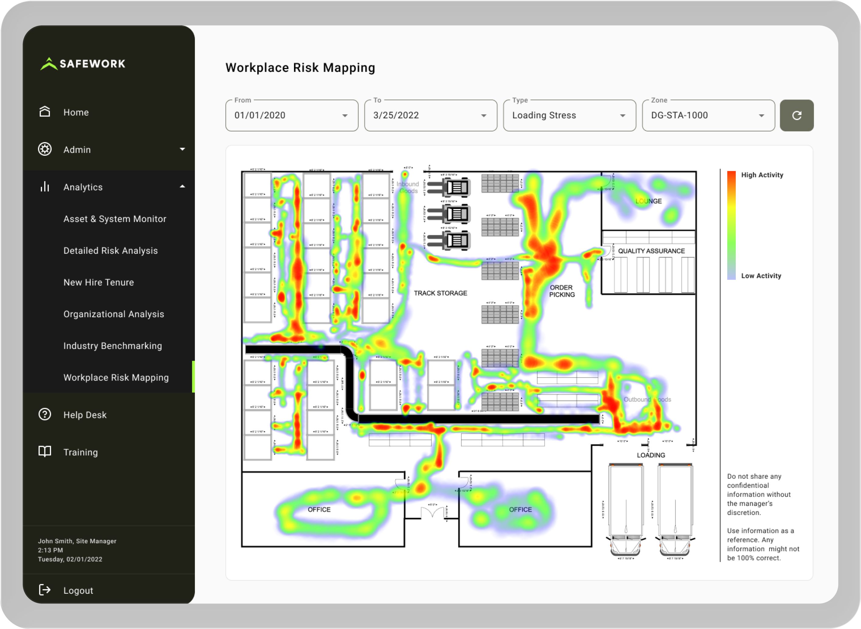 SafeWork Dashboard with workplace risk mapping